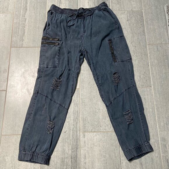 Vintage Havana Distressed Denim Joggers Relaxed Fit Size Large - Picture 1 of 9